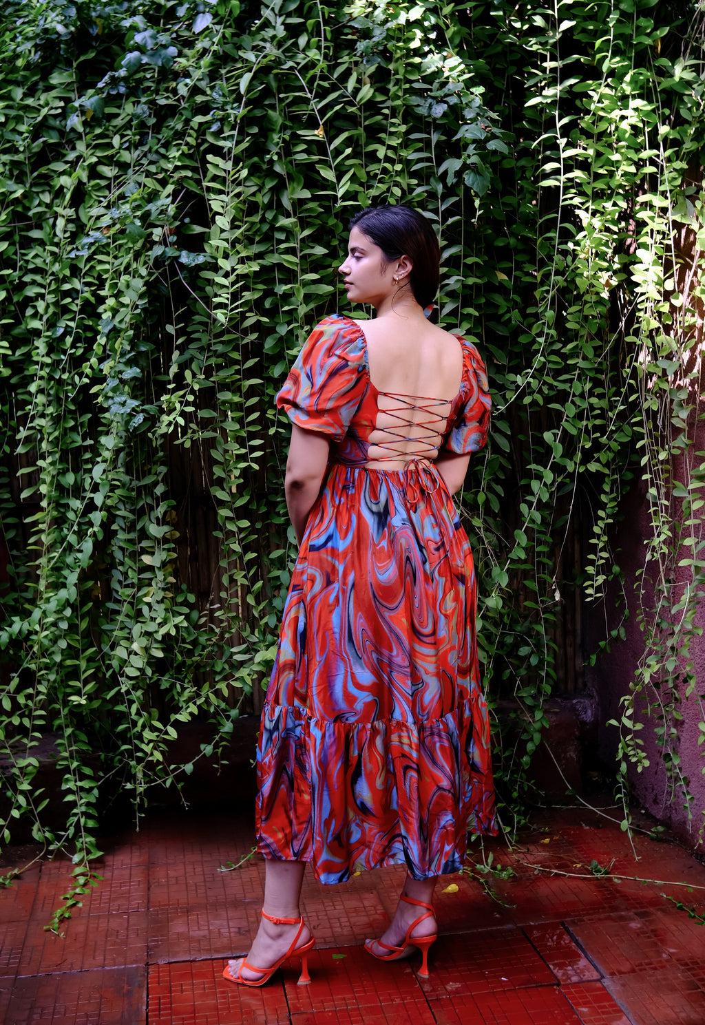 Cayenne Wave Back Tie Up Corset Dress With Pockets