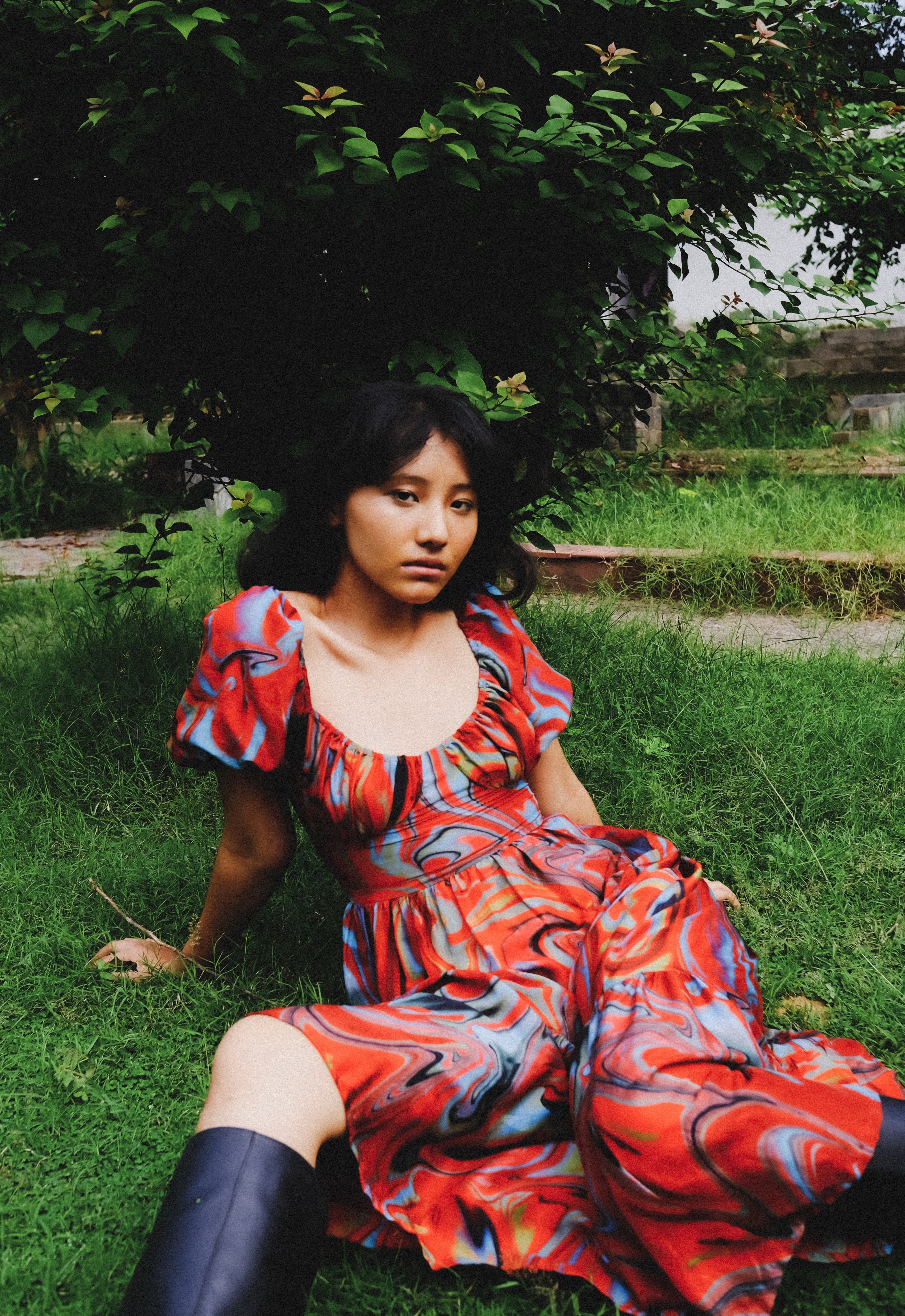 Cayenne Wave Back Tie Up Corset Dress With Pockets