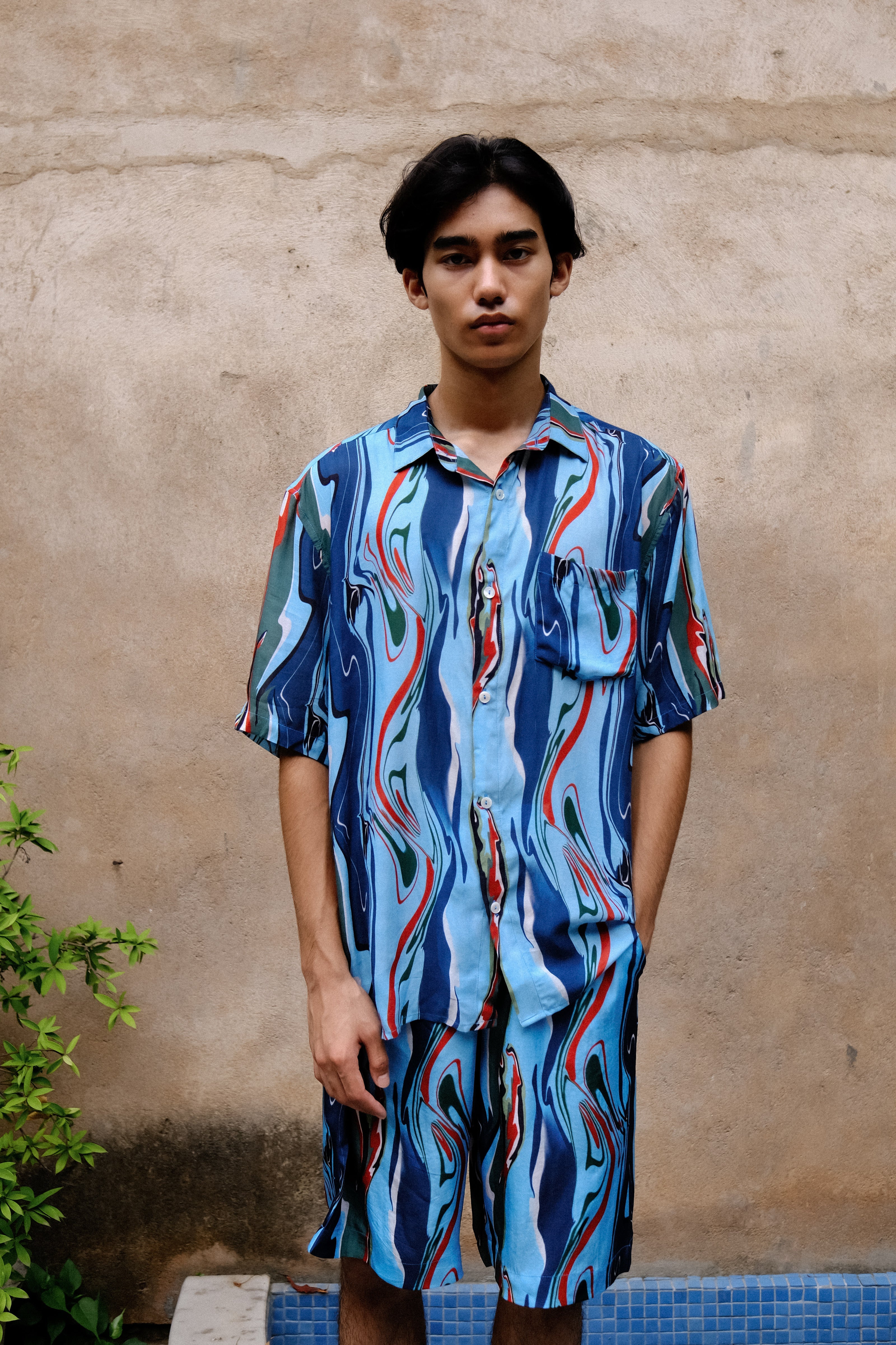 Cosmic Wave Linen Shorts for Men