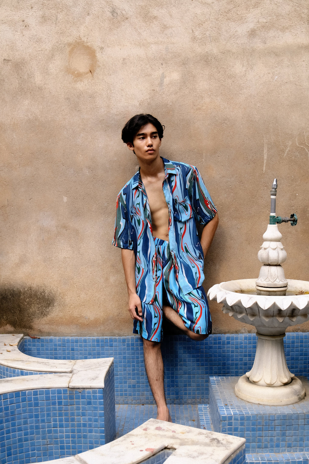 Cosmic Wave Linen Shorts for Men