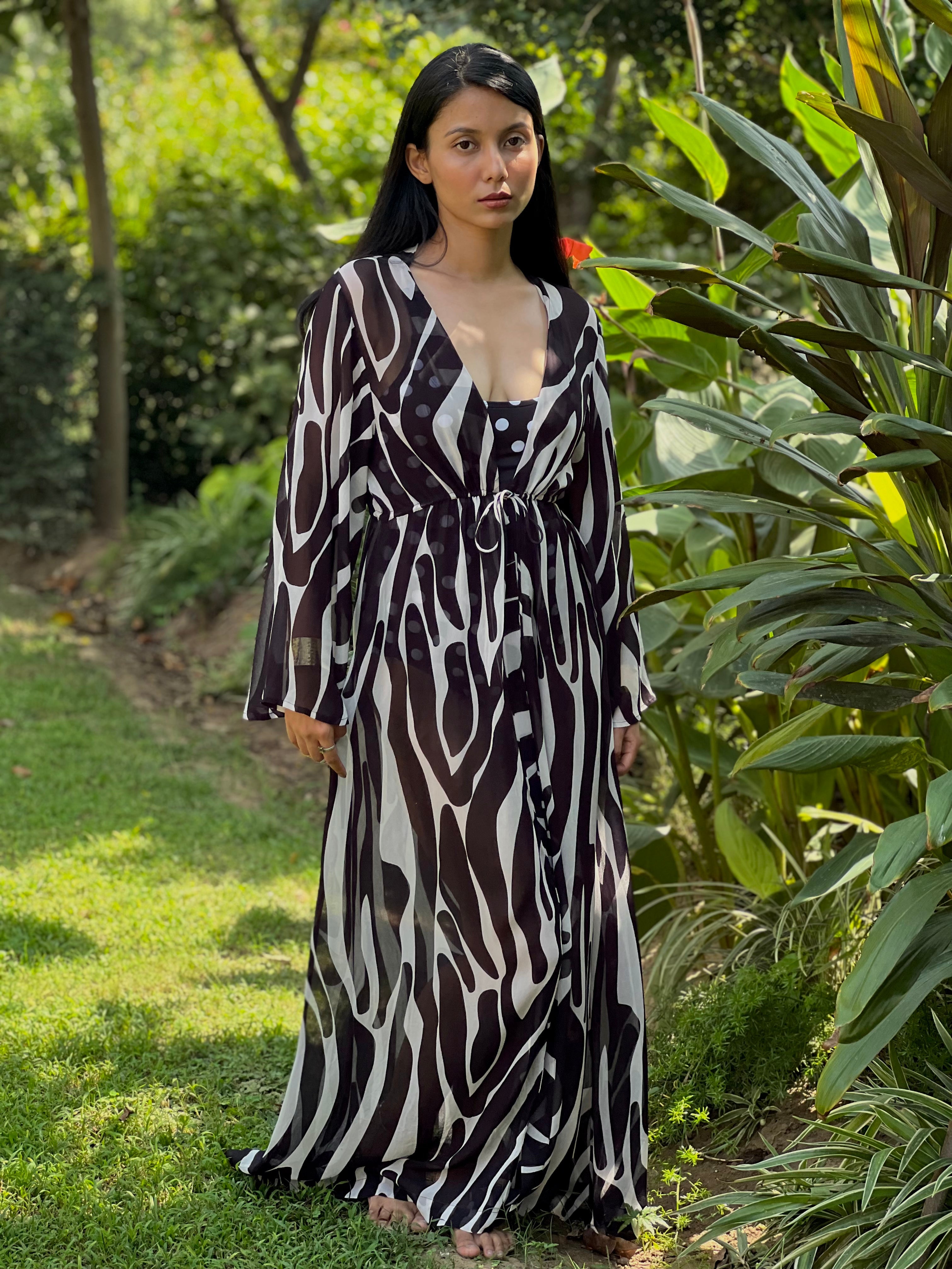 Kaftaan with Drawstring Waist - Noir Wave