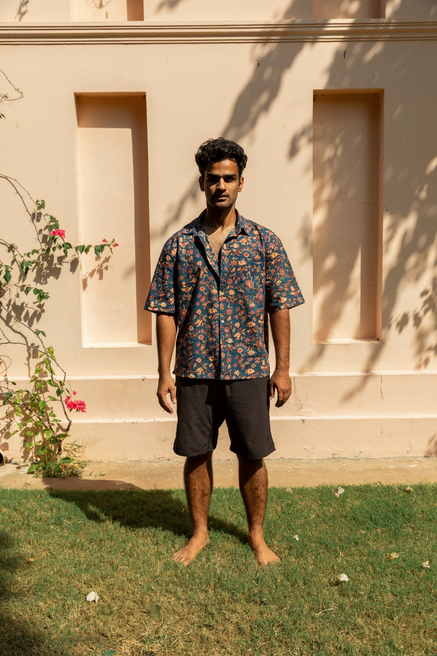 Hand Block Printed 100% Cotton Shirt - Moss