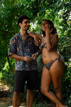 Sunbathing Hand Block Printed Cotton Bandeau Bikini Set - Moss