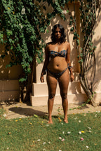 Sunbathing Hand Block Printed Cotton Bandeau Bikini Set - Moss