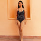 One-Piece Swimsuit with Removable Belt- Noir Dot