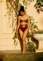 High Waist and Medium Coverage Bikini Bottom - Copper Shimmer
