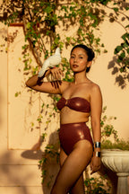 High Waist and Medium Coverage Bikini Bottom - Copper Shimmer