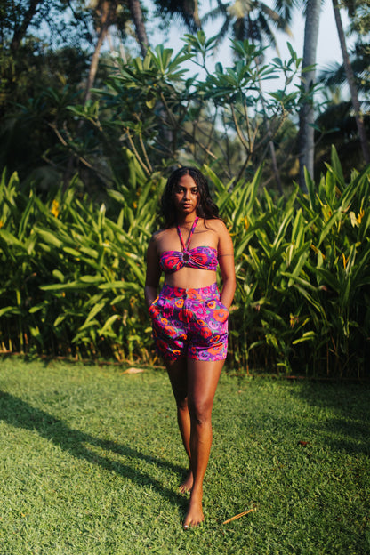 Oriental Poppy Ring Bikini Top with Removable Halter Strap