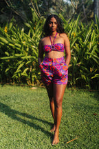 Oriental Poppy High Waist Shorts With Side Pockets