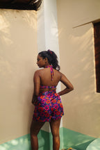 Oriental Poppy High Waist Shorts With Side Pockets