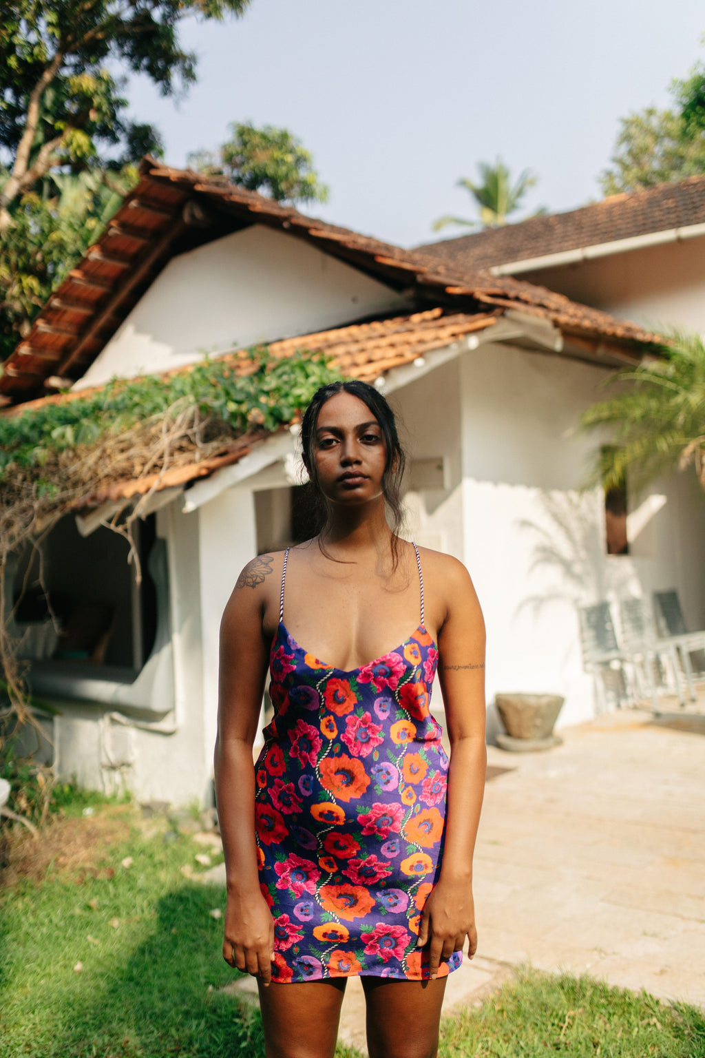 Oriental Poppy Short Slip Dress With Adjustable Handcrafted Straps