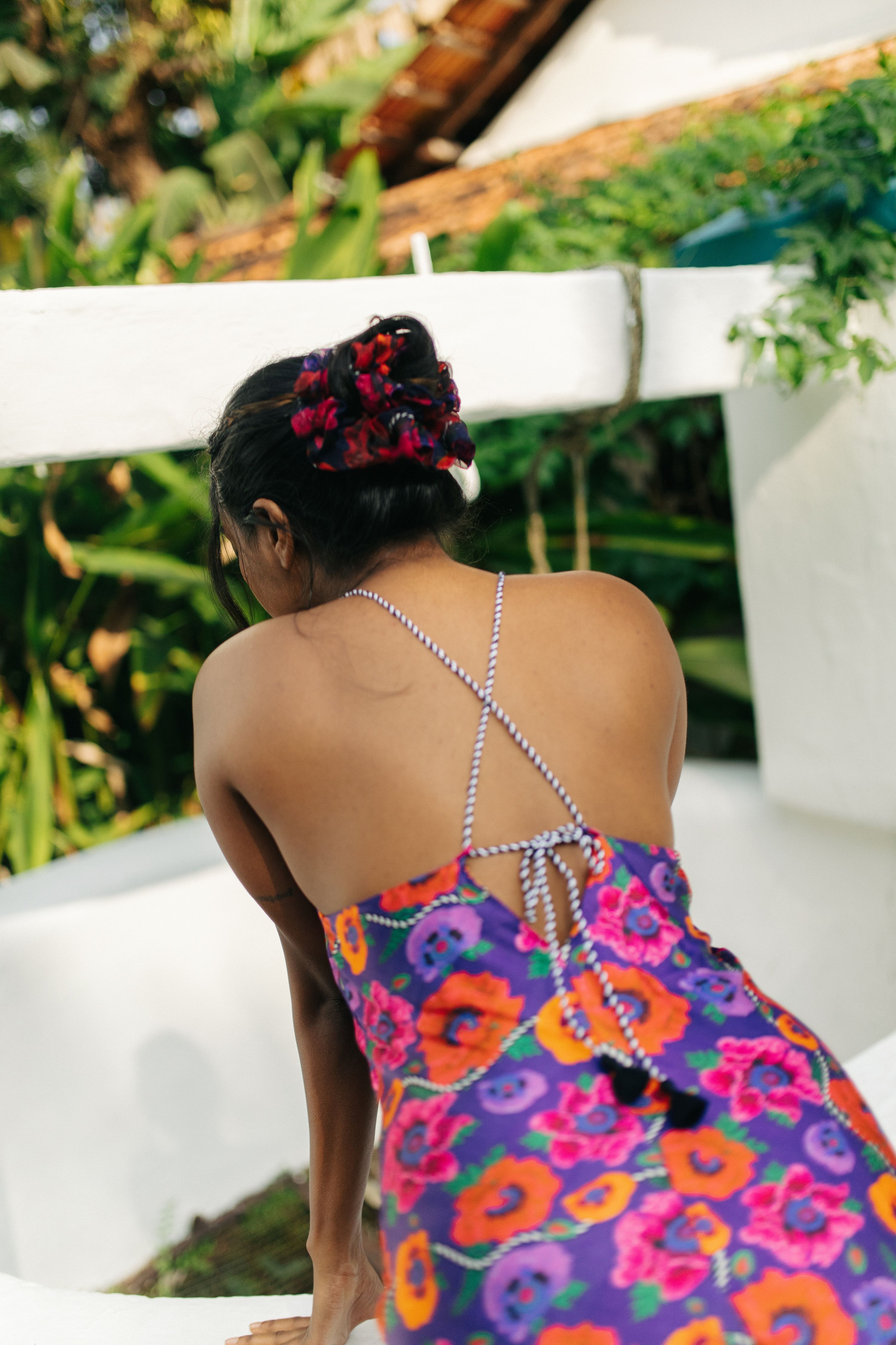 Oriental Poppy Short Slip Dress With Adjustable Handcrafted Straps