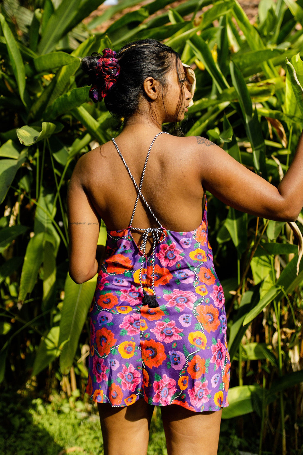 Oriental Poppy Short Slip Dress With Adjustable Handcrafted Straps