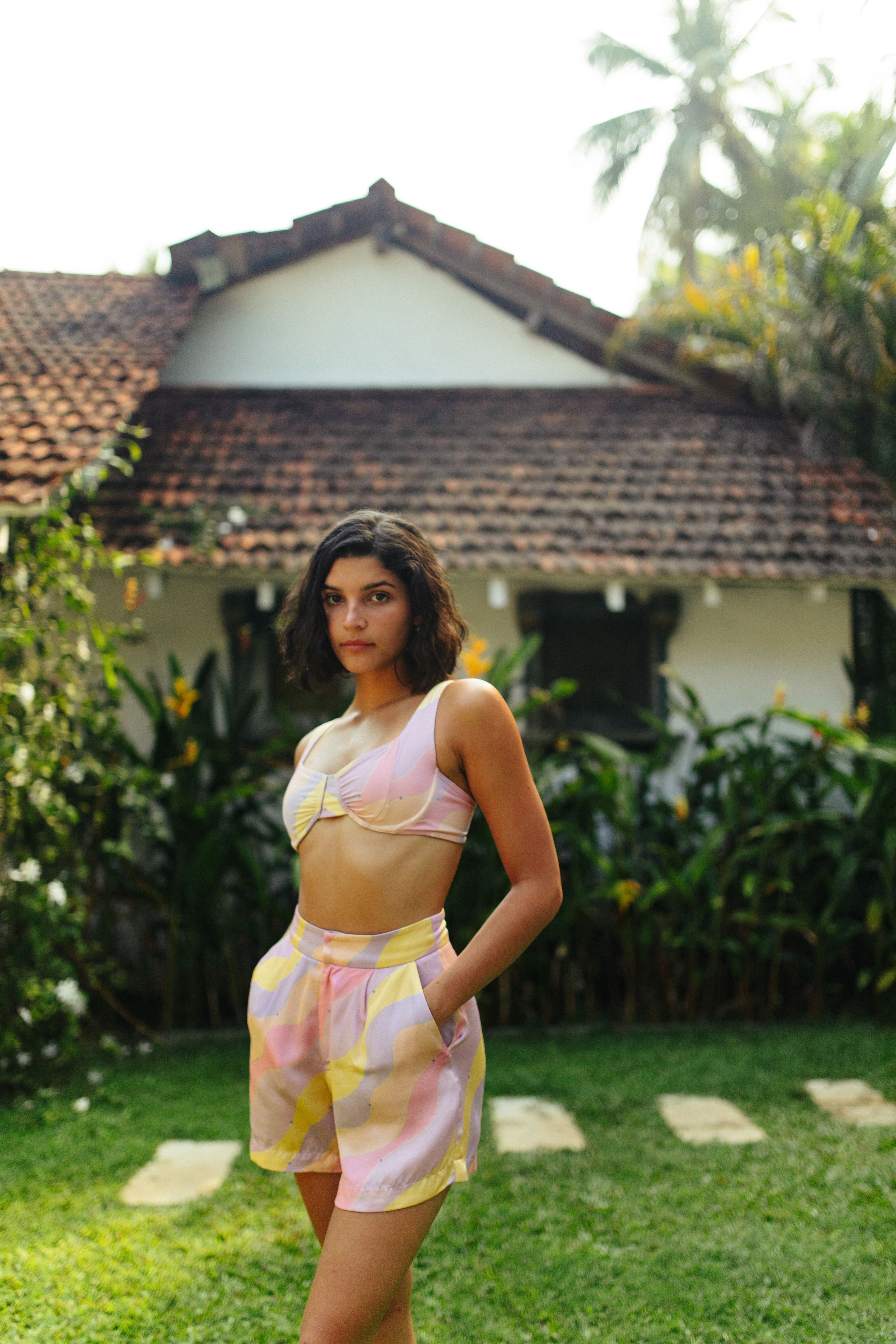 Jasmine Wave High Waist Satin Shorts With Side Pockets