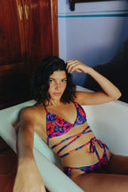 Oriental Poppy Triangle Bikini Top with Wrap Around String