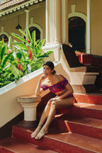 Oriental Poppy Ruched Off Shoulder Bikini Top