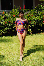 Oriental Poppy Ruche High Waist Bikini Bottom