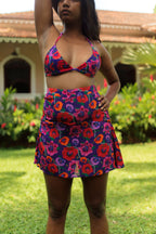 Oriental Poppy High Waist A-Line Skirt With Inner Shorts