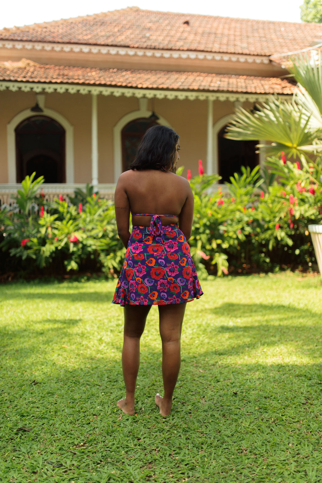 Oriental Poppy High Waist A-Line Skirt With Inner Shorts