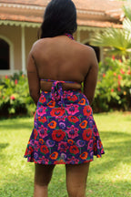 Oriental Poppy High Waist A-Line Skirt With Inner Shorts