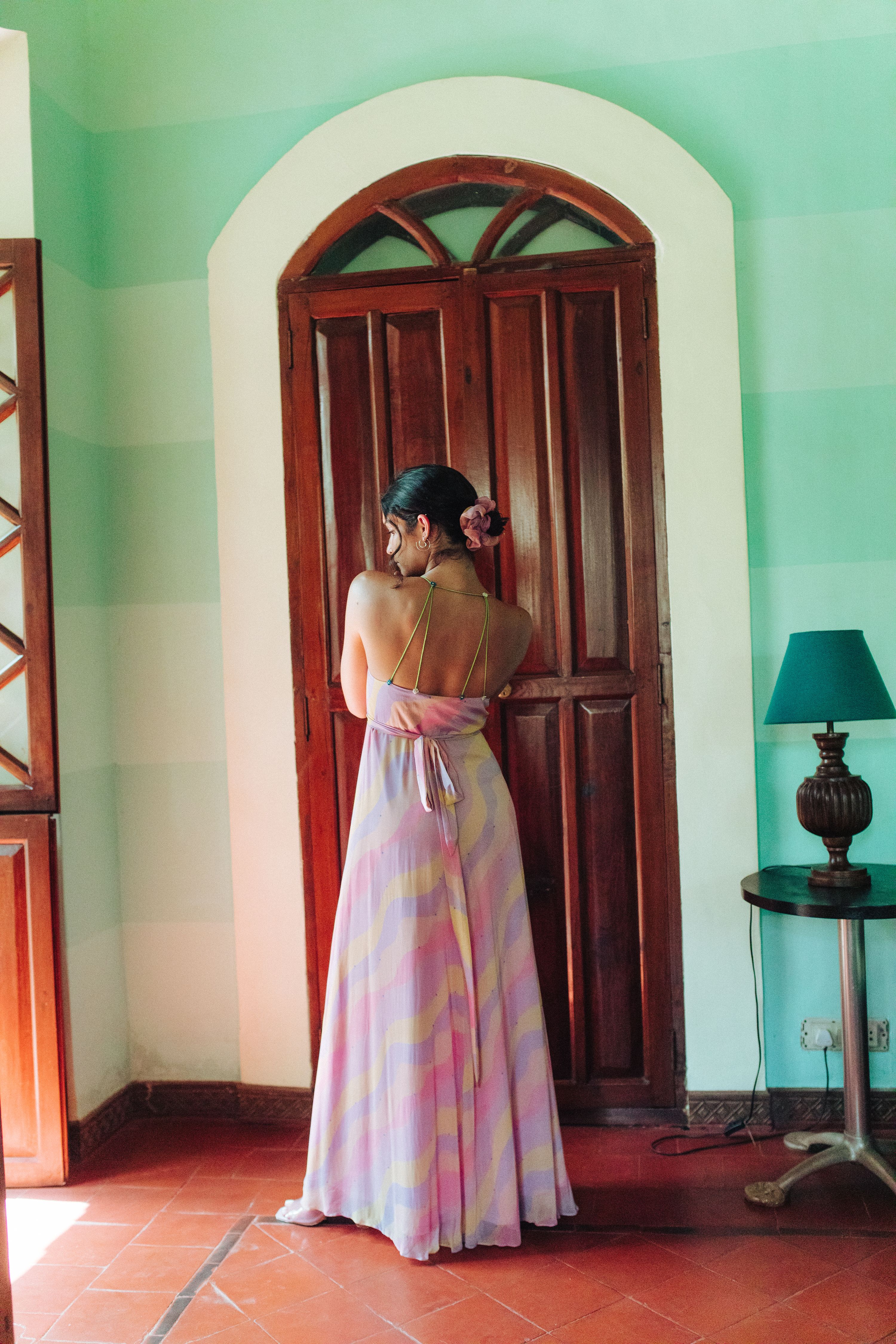 Jasmine Wave Wrap Dress With Hand Crochet Flower Straps