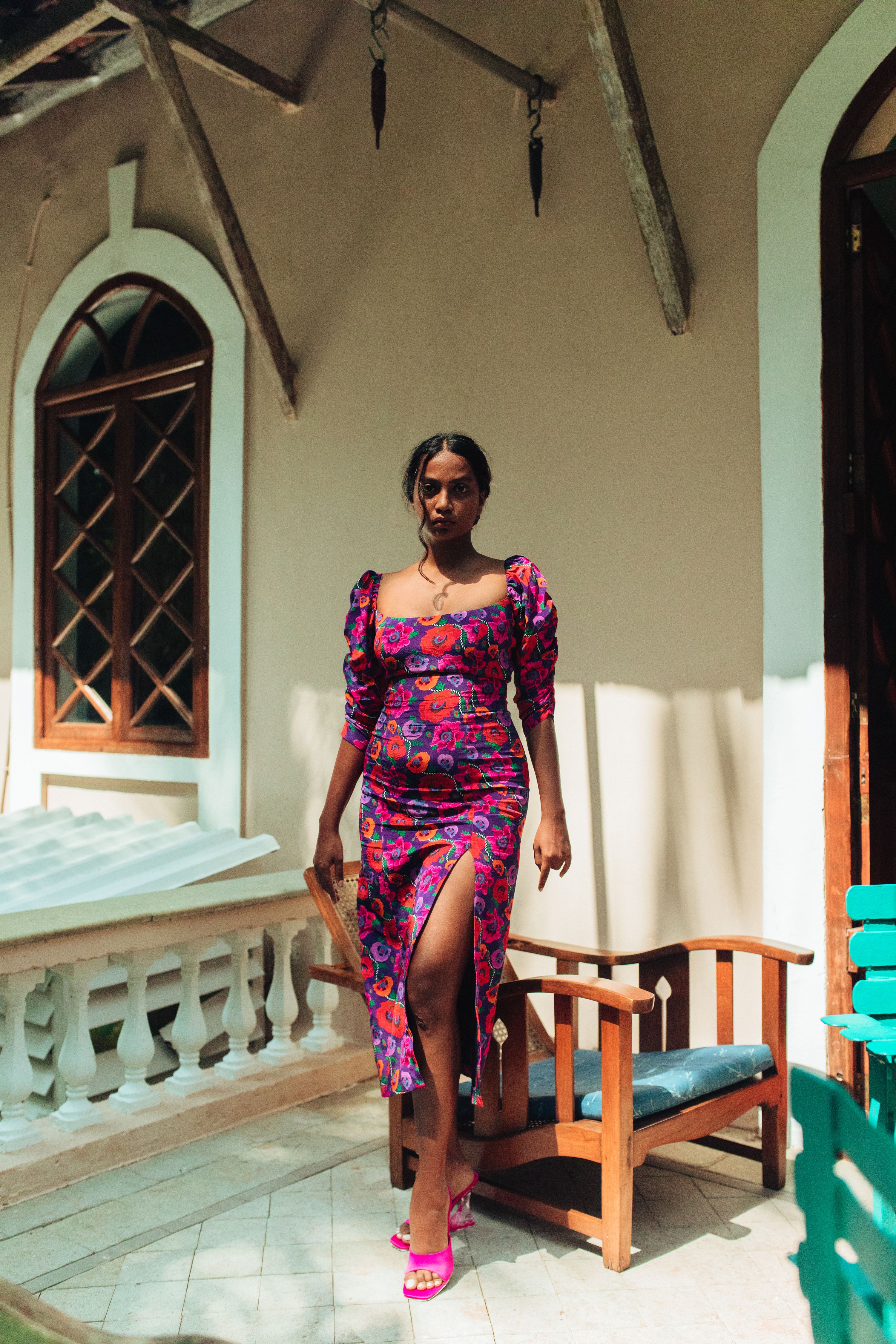 Oriental Poppy Waist Cinching Dress