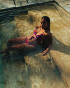 Oriental Poppy Triangle Bikini Top with Wrap Around String