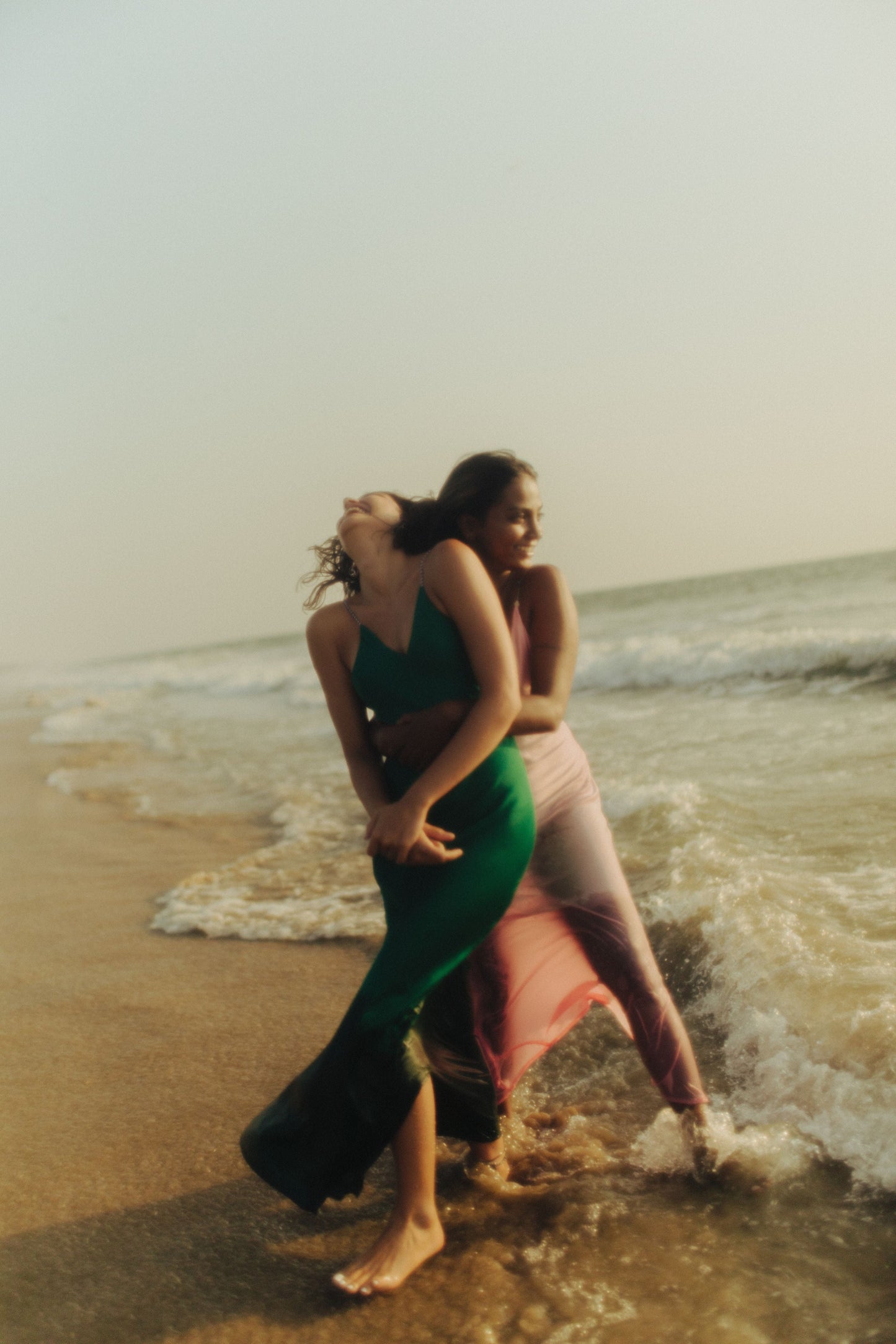 Emerald Green Satin Slip Dress With Handcrafted Straps