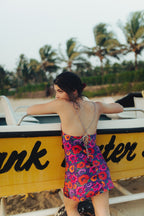 Oriental Poppy Short Slip Dress With Adjustable Handcrafted Straps