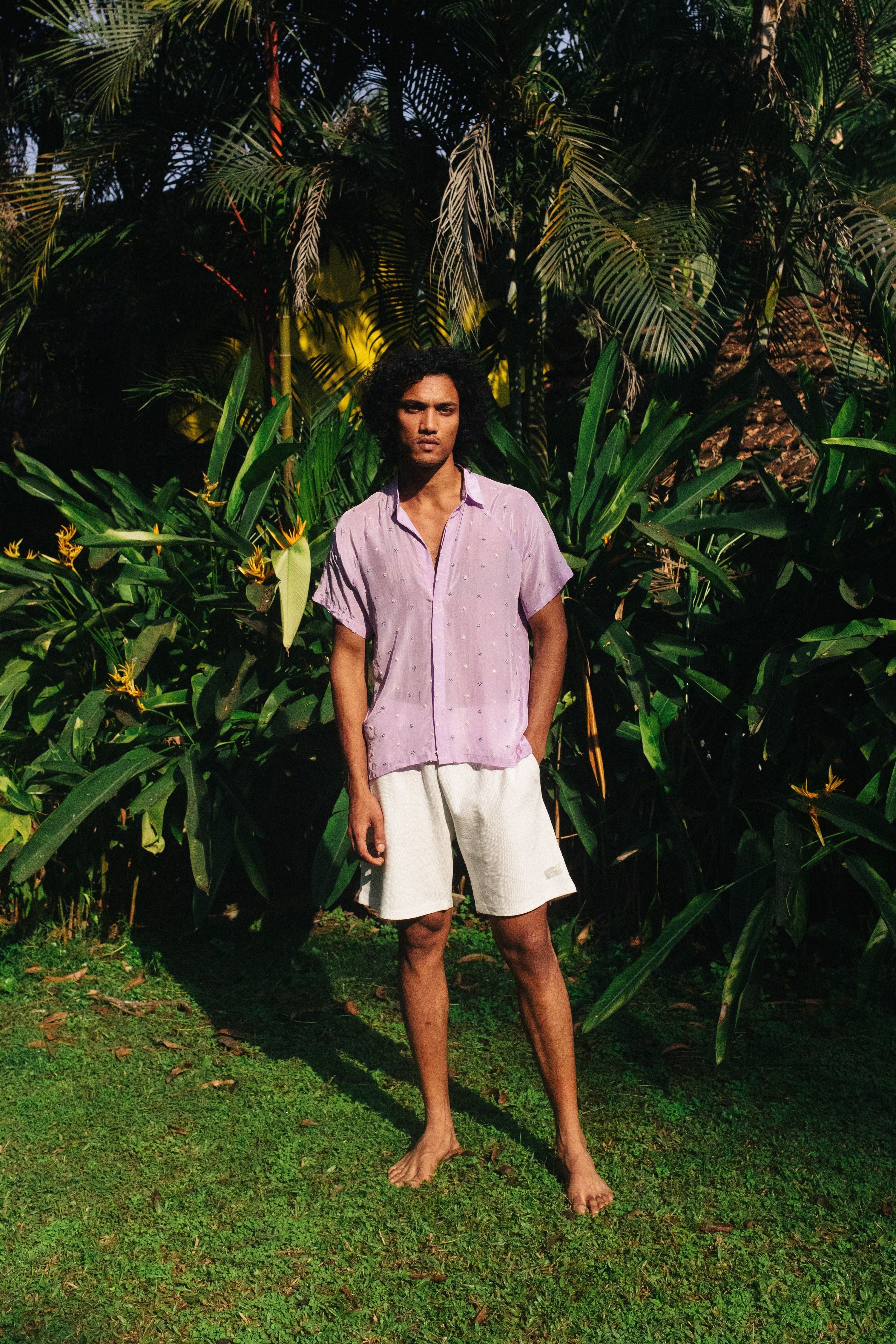 Lavender  Shirt With Hand Embroidery