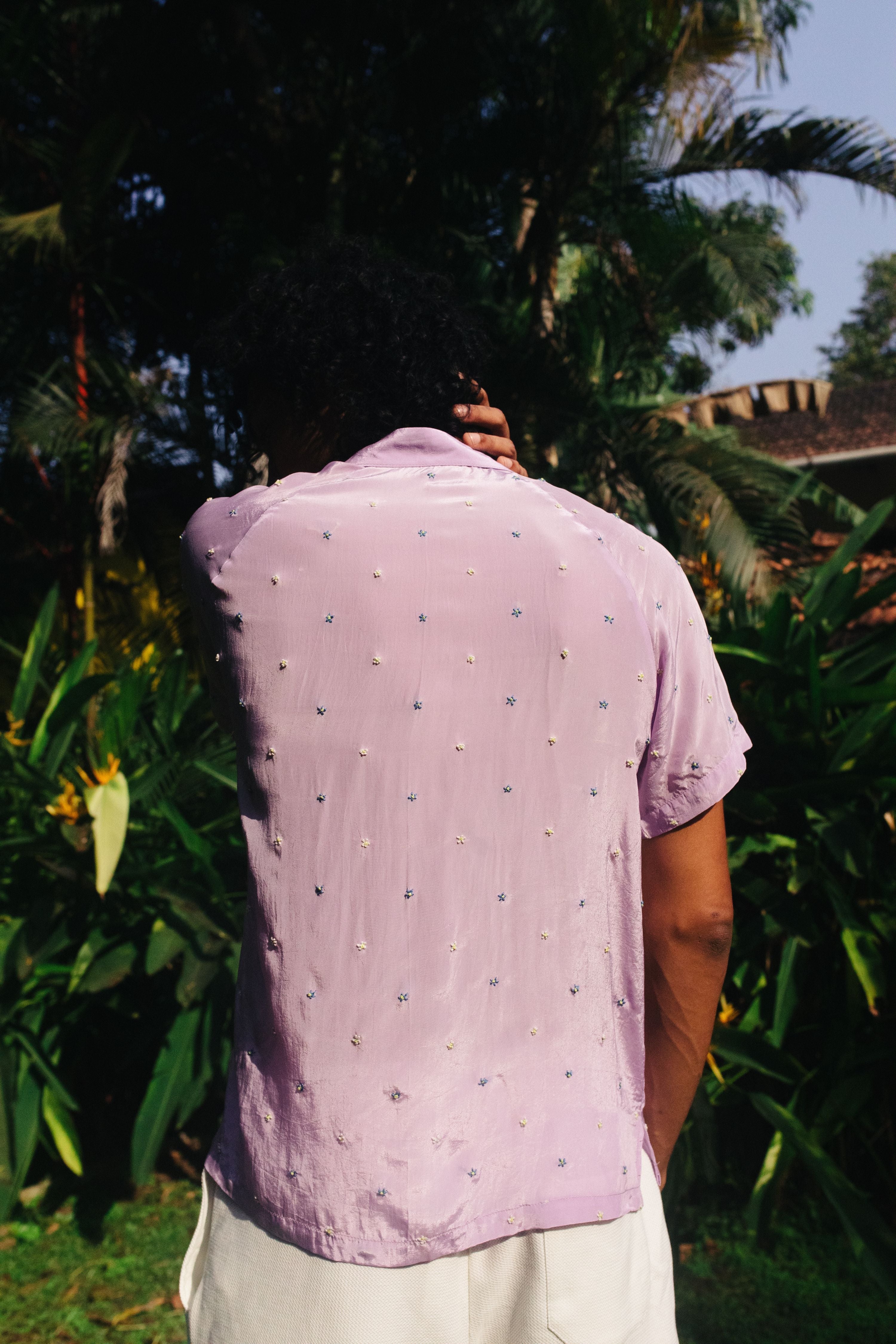 Lavender  Shirt With Hand Embroidery