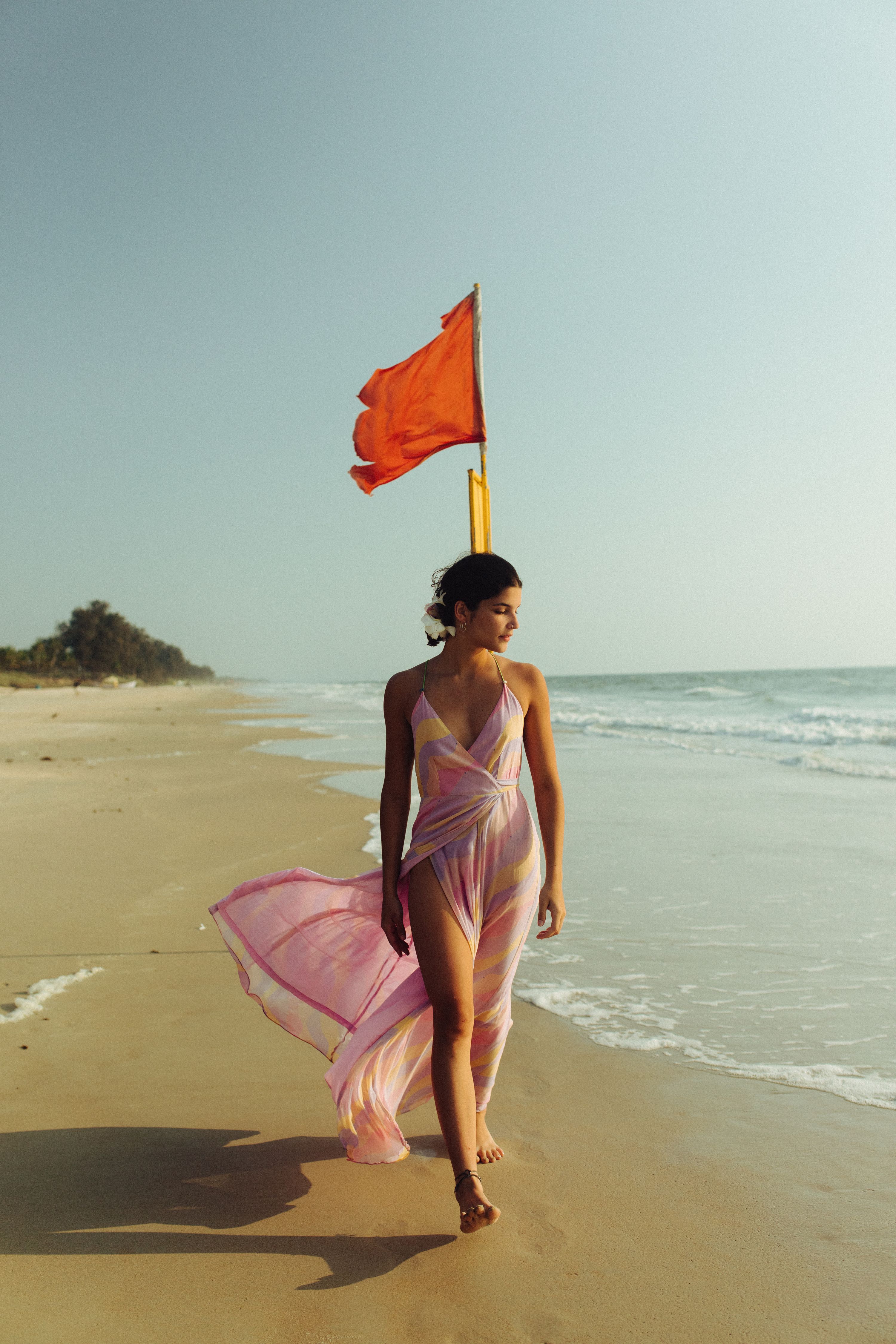 Jasmine Wave Wrap Dress With Hand Crochet Flower Straps