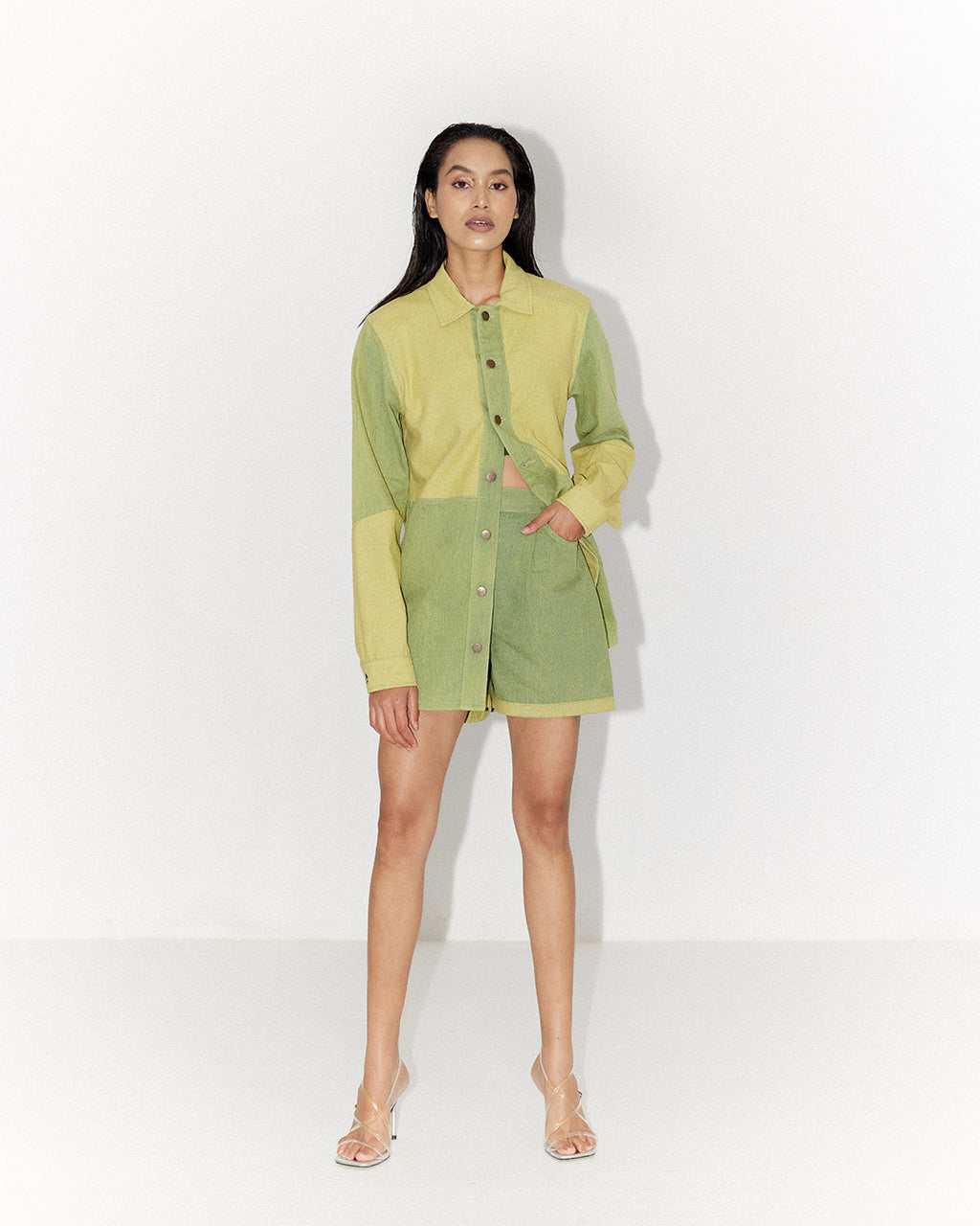 Long Two-Tone Denim Jacket